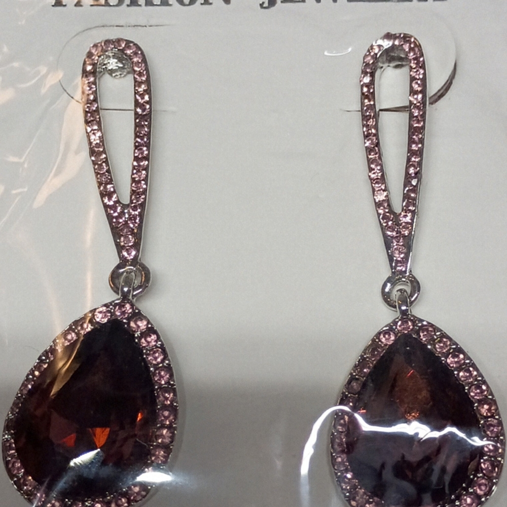 Pink Crystal Halo Teardrop Earrings